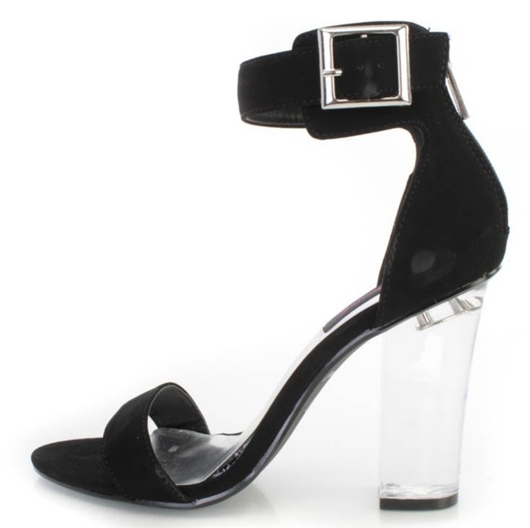 🆕Black Single Sole Clear Chunky High Heels Faux L - Picture 4 of 4